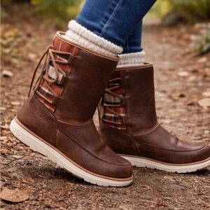 L.L.Bean Mountain Lodge Muk Luk Boots Women’s Size 11 Brown Leather Plaid Cozy